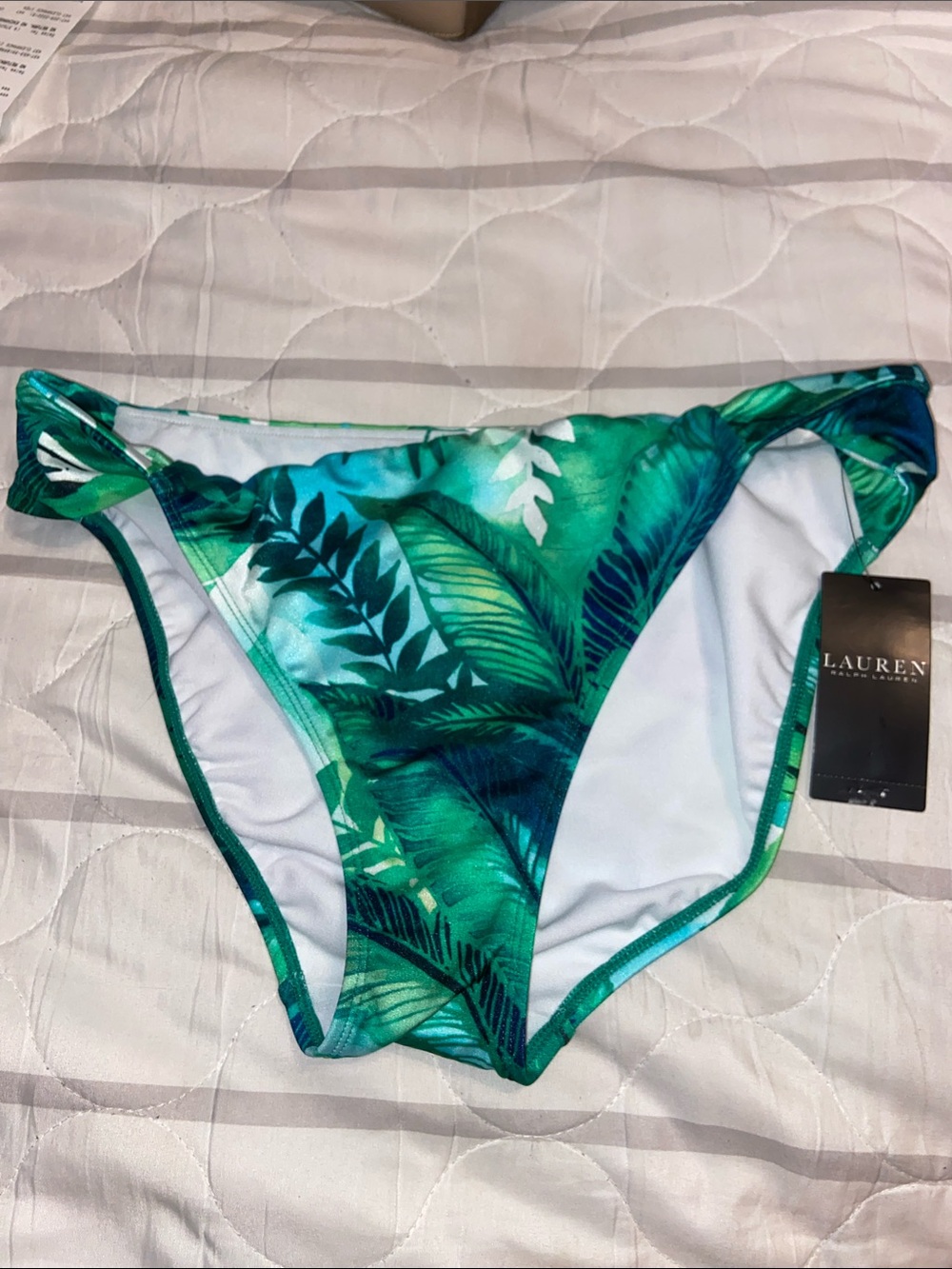 TROPICAL SIDE TWIST BIKINI BOTTOMS NWT Lauren Green & White